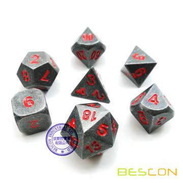 Metallic 7pcs DUNGEONS AND DRAGONS Dice Set, Metal RPG Game Dice With Red Numbers, Metallic 7pcs Polyhedral Dice Set