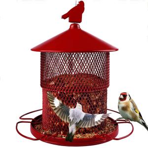 赤い固形重い吊り鳥の餌箱