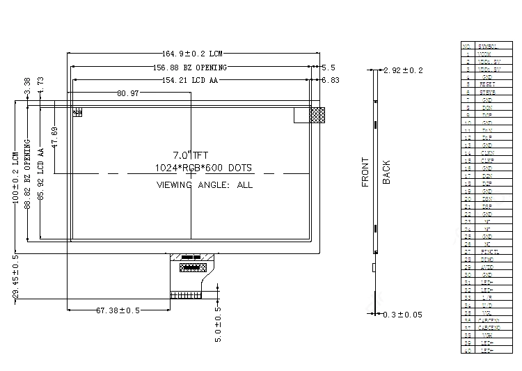 7 Inch High Brightness TFT LCM Panel Screen