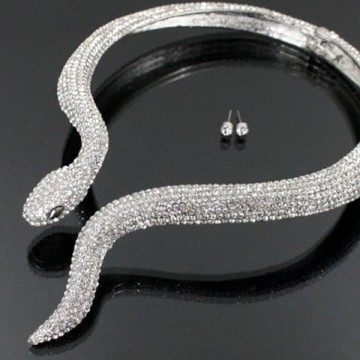 Silver Rhinestone Snake Choker Fashion Necklace