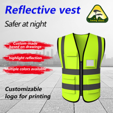 Green knitted fabric multi pocket safety vest