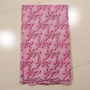 Garment African Embroidery Lace Fabric , Pink Grey
