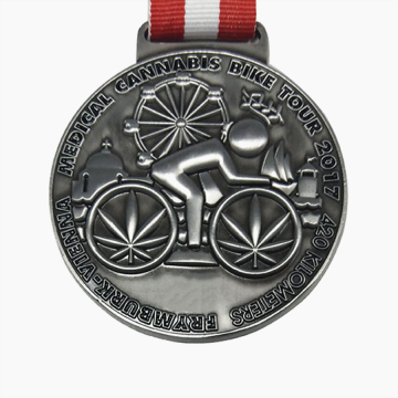 Custom raised metal bicyle finisher medal