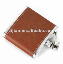 portable wine flask with leather wrapped