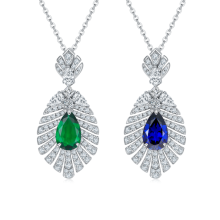 High Quality S925 Silver Green Lab Grown Gems Feather Necklace for Women - Wedding Jewelry