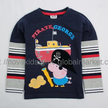 kids wear  boy t shirt with peppa pig george  new style embroidery top