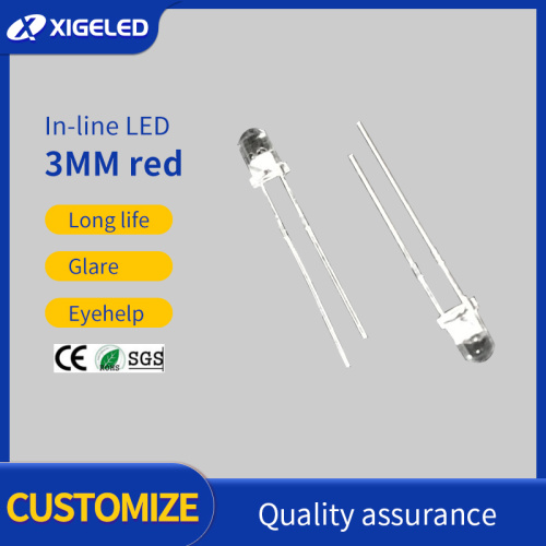 Manik-manik lampu merah daya tinggi LED3MM in-line