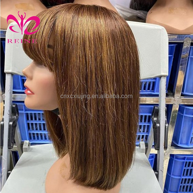 Brazilian Short Fringe Wig Human Hair Bob Wig With Bangs For Women Machine Made Straight Blonde  Bob Human Hair Wigs With Bang