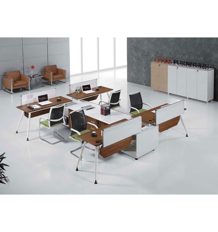 White Melamine Office Desk Workstation with Long Side Cabinet