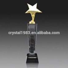 Golden metal trophy with base factory customized top star tower award