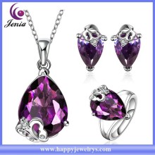 Elegant design fashion ring ,earring ,pendant set purple zircon wholesale jewelry set (KFVRS008)
