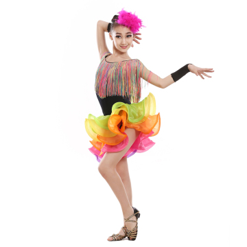 kids tassel latin dance dress girls dance competition dresses