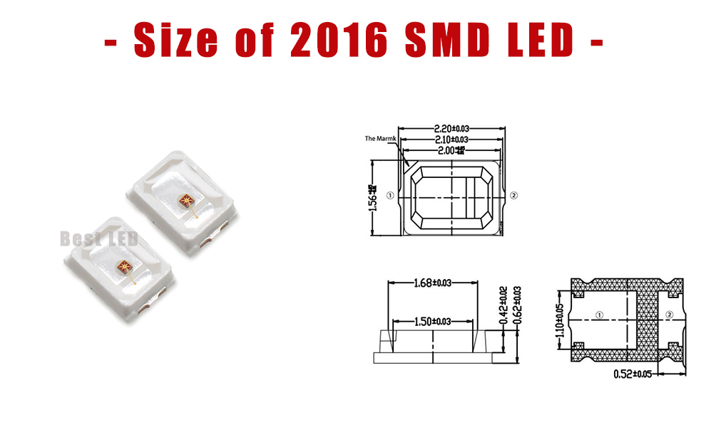 Size of 2016 LED SMD 2016FRC62D3L12 2016 SMD LED Red SMD LED 625nm LED 620nm LED