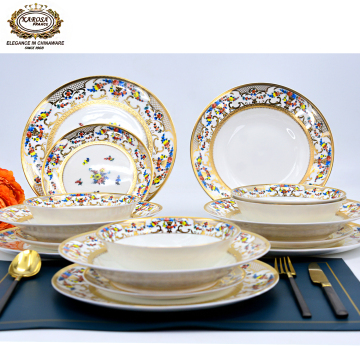 Nice Price Opalware Dinner Dishes Sets - White Porcelain Gold Rim Flower Manufacturer