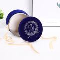 Custom Gold Logo Blue Velvet Round Boxen