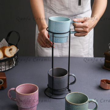 Set of 4 stackable Mugs with wire stand