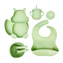 BPA Free Food Grade Silicone Baby Feeding Set Kid's Tableware Cartoon Cute Baby Feeding Plate Bowl Straw Cup Spoon Set