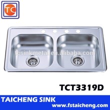 33"x19" Wash Tub Sink Topmount Design Double Bowl Sink