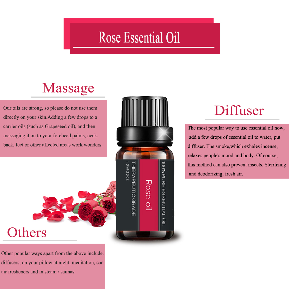 Olio essenziale rosa a vendita calda per la cura della pelle dell&#39;aromaterapia