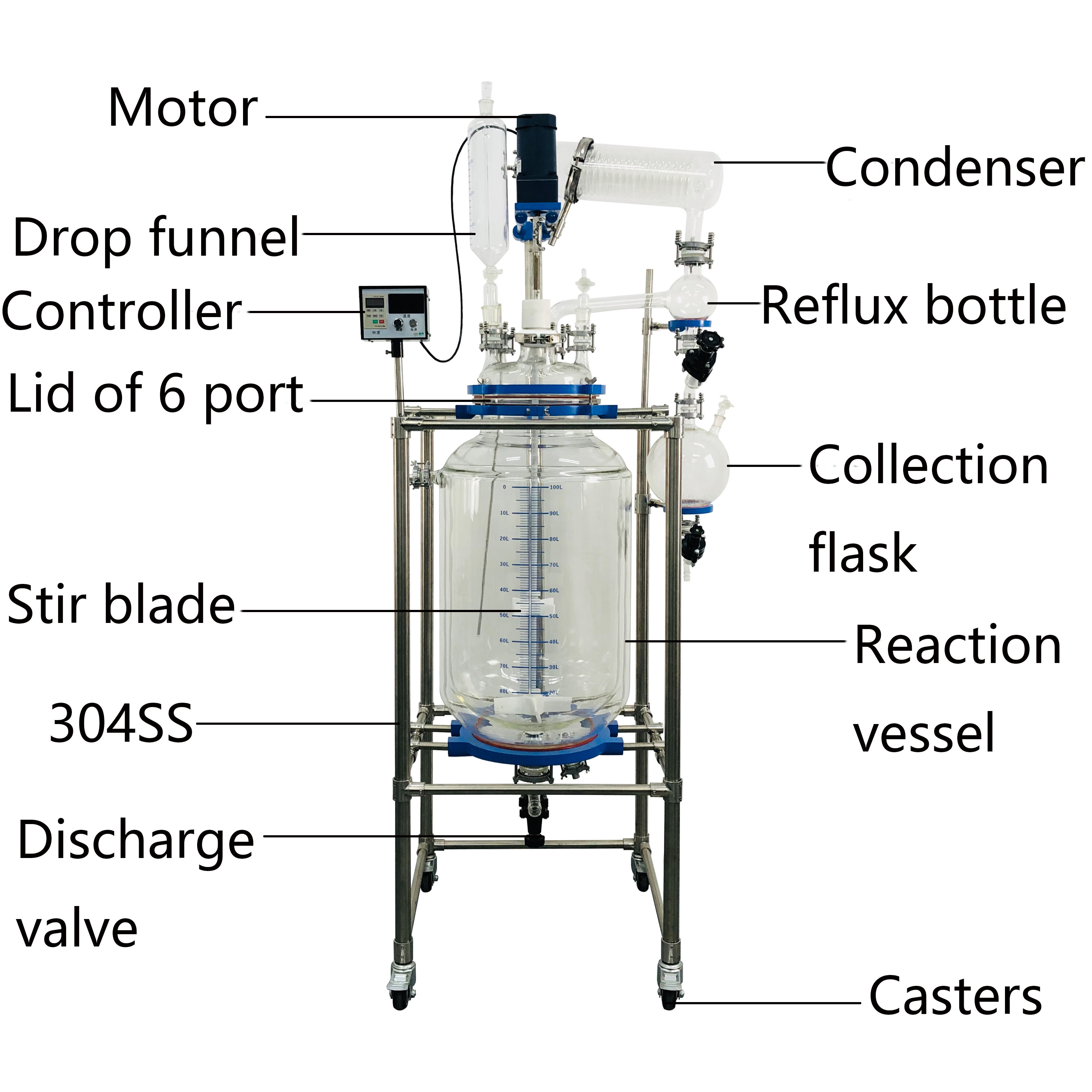 Large Chemical Laboratory Equipment 150L Jacketed Glass Reactor With Best Price