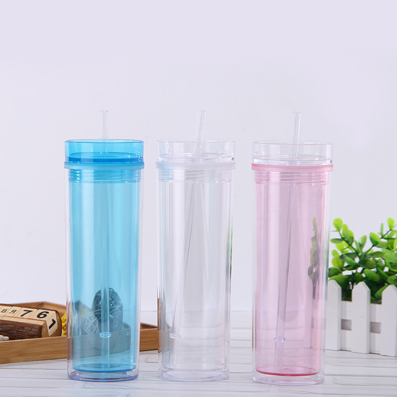 16oz Acrylic Tumblers Flamingo glitter double wall plastic tumbler clear tumbler with straw
