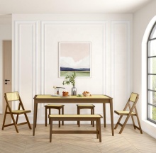 Rectangular Bamboo Dining Table with Brown Finish and Rattan Decor: Ideal Home Furniture