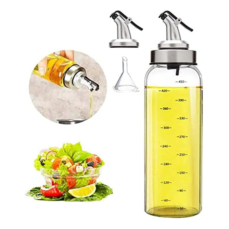 Olive Oil Dispenser Bottle, 17 Oz Oil Container with Non-Drip Spout For Vegetable Olive Oil Sprayer, Lead-Free Glass Oil Bottle