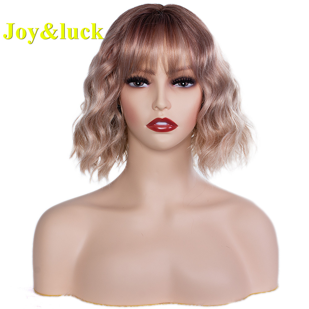 Wholesale Prices Wig For Women With Bangs Half Black and Half White Party Cosplay Natural Water Wave Short Synthetic Hair Wigs