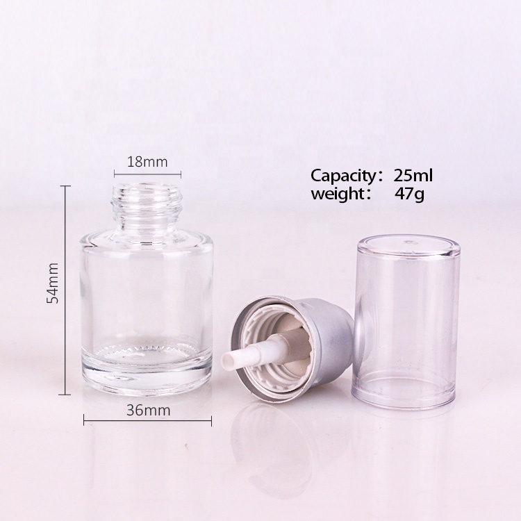 50ml Makeup packaging cylinder glass foundation container glass bottle with gold cap