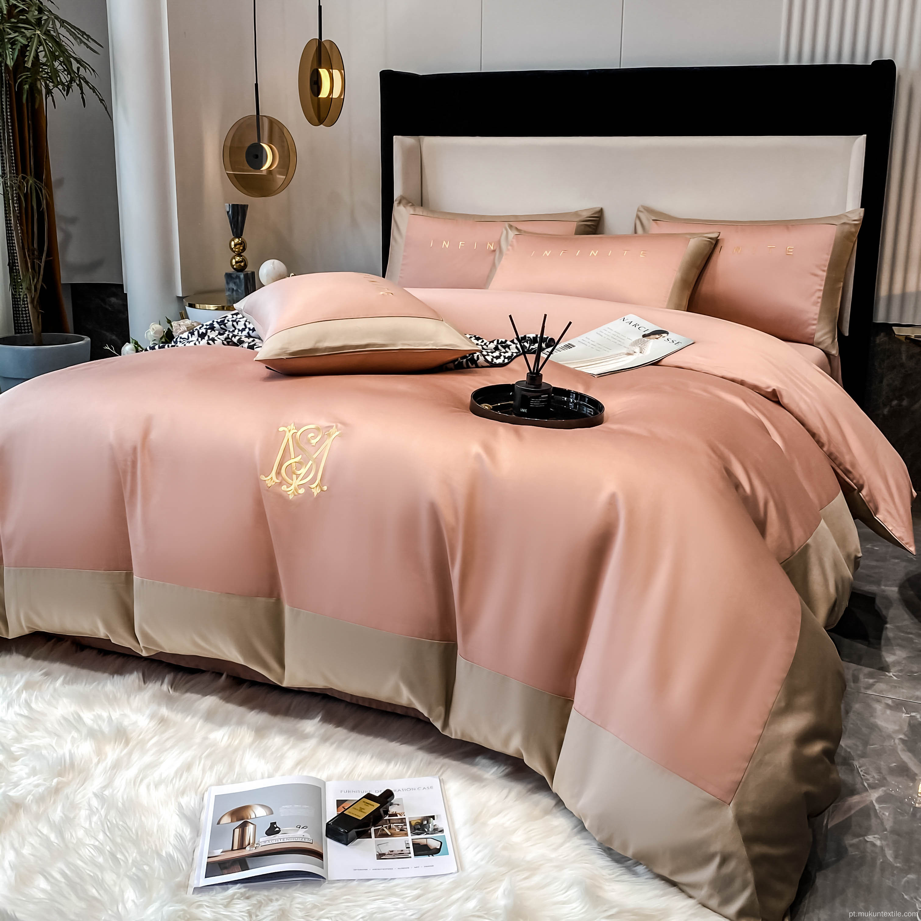 100% de retalhos de algodão+roupa de cama de bordado conjunto de cores sólidas