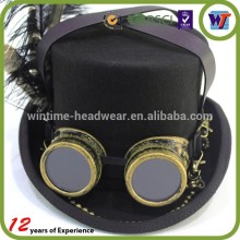 black cheap top hat with glasses fashion fedora hat for magic and clown