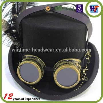 black cheap top hat with glasses fashion fedora hat for magic and clown