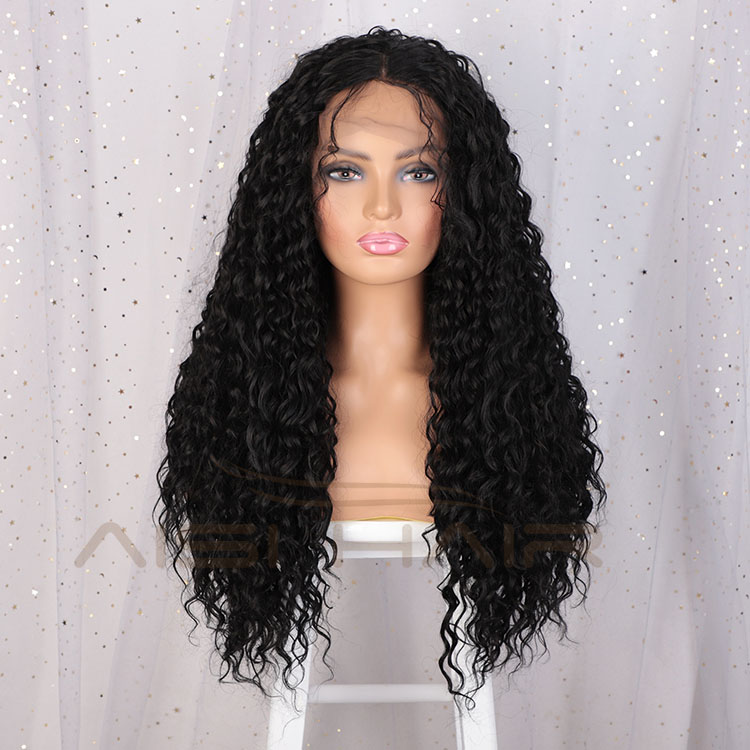 Aisi Hair 24 Inch Long Curly Wave Natural Black Swiss Lace Wig Afro Kinky Style Synthetic Lace Frontal Hair Wigs For Black Women