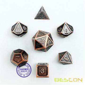 Bescon New Style Copper Solid Metal Polyhedral D&D Dice Set of 7 Copper Metallic RPG Role Playing Game Dice 7pcs Set D4-D20