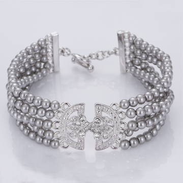 Multi Strand Sterling Silver Grey Pearl Bracelet