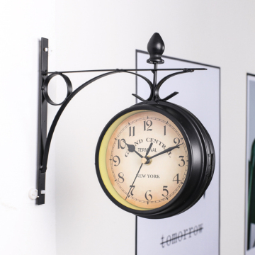 Vintage Decorative Double Sided Metal Wall Clock Antique Style Station Wall Clock Wall Hanging Clock Metal Frame For Christmas