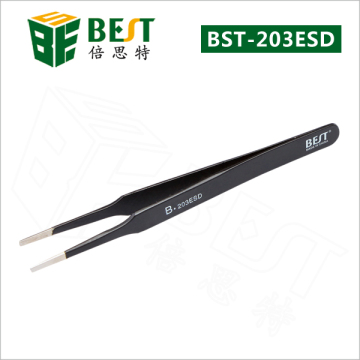 BEST-203 Professional Supplier Stainless Steel ESD Tweezers Flat Tweezers