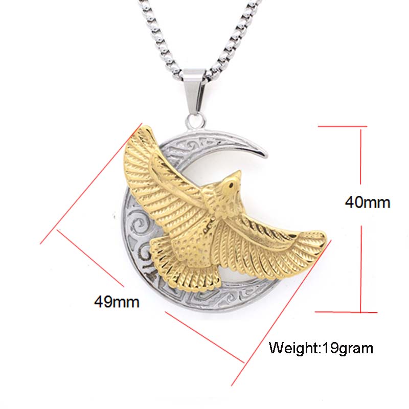 Factory Custom Animal Design Stainless Steel Moon Eagle Pendant Necklace