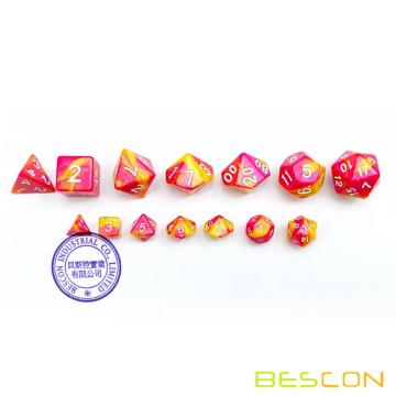 Bescon Mini Gemini Two Tone polyedrischen RPG Würfel Set 10MM, kleine Mini RPG Rollenspiel Spiel Würfel D4-D20 in Tube, Farbe Sunglow