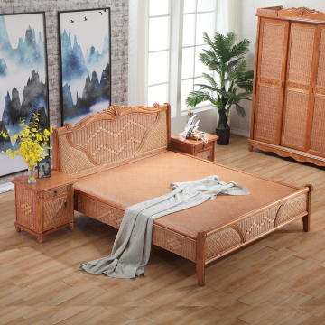 Bedroom Furniture Wooden Rattan Wicker Cane Bed