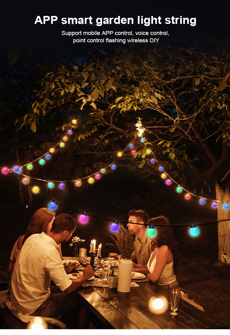 Smart Light App Control Outdoor RGB Solar Powered String Light LED Christmas Light String