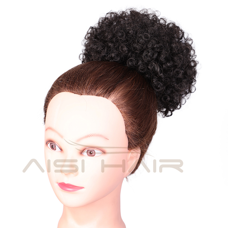 Aisi Hair Short Kinky Fluffy Synthetic Hair Bun Black Ponytail Afro Short Puff Curly Chignon Hair Extension For Black Women