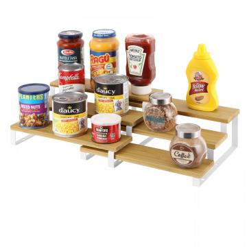 Bamboo Expandable Spice Rack 3 Tier Step Shelf