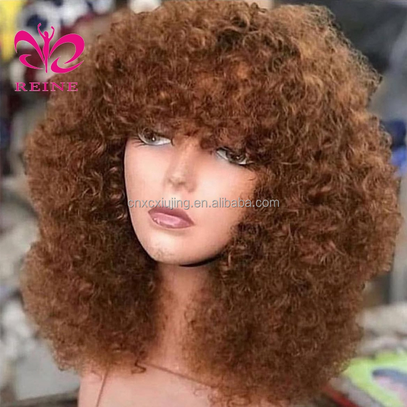 2021 Wholesales 12a Grade Funmi SDD Super Double Drawn Pixie Cut Short Wigs With Bang Human Hair Brazilian Rose Curl Fringe Wigs