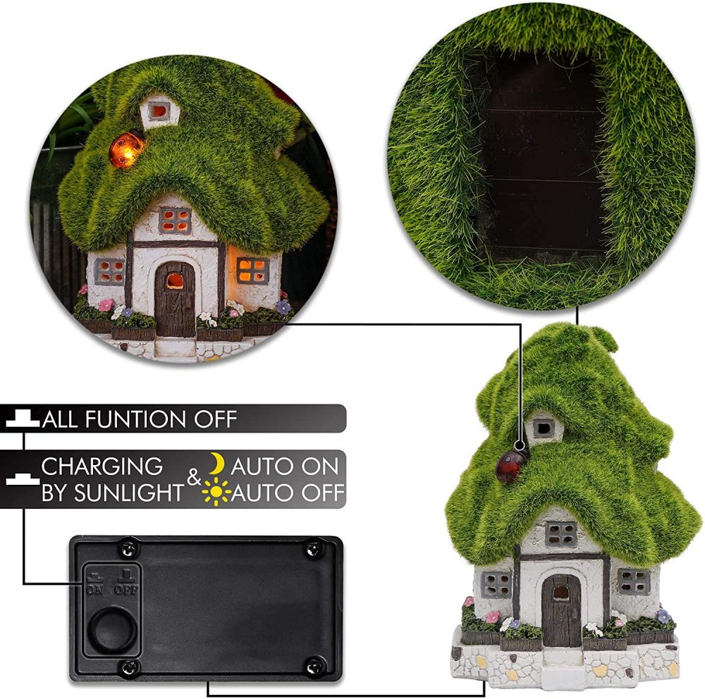 Flocked Fairy Garden House med solbelysning