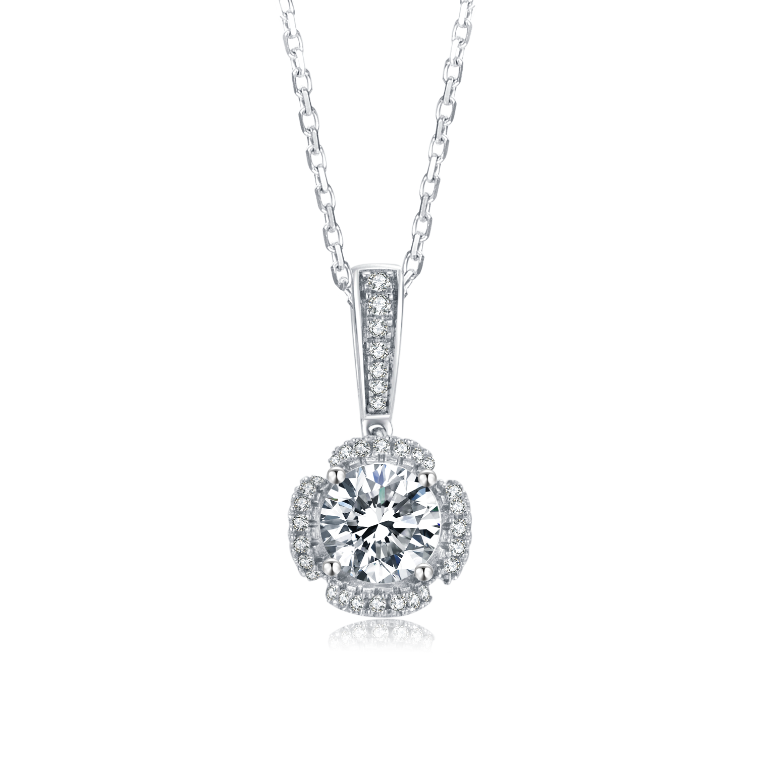 Vintage Luxury 925 Sterling Silver Large Moissanite Diamond Pendant Engagement Round Gemstone Setting Wedding Party Necklace