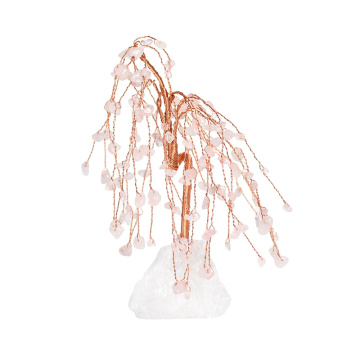 Raw Rose Quartz Raw Stone Copper Tree Quartz Crystal Base Ornament