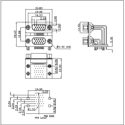 MDDR01-XXXXX D-SUB PCB Dual Port High Density Right Angle Machine Pin 