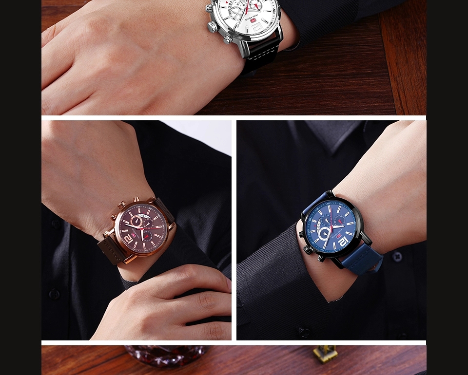 MINI FOCUS 0086 Chronograph Watch Military Sports Watches Men Wristwatches Quartz Movement Leather Relogio Masculino