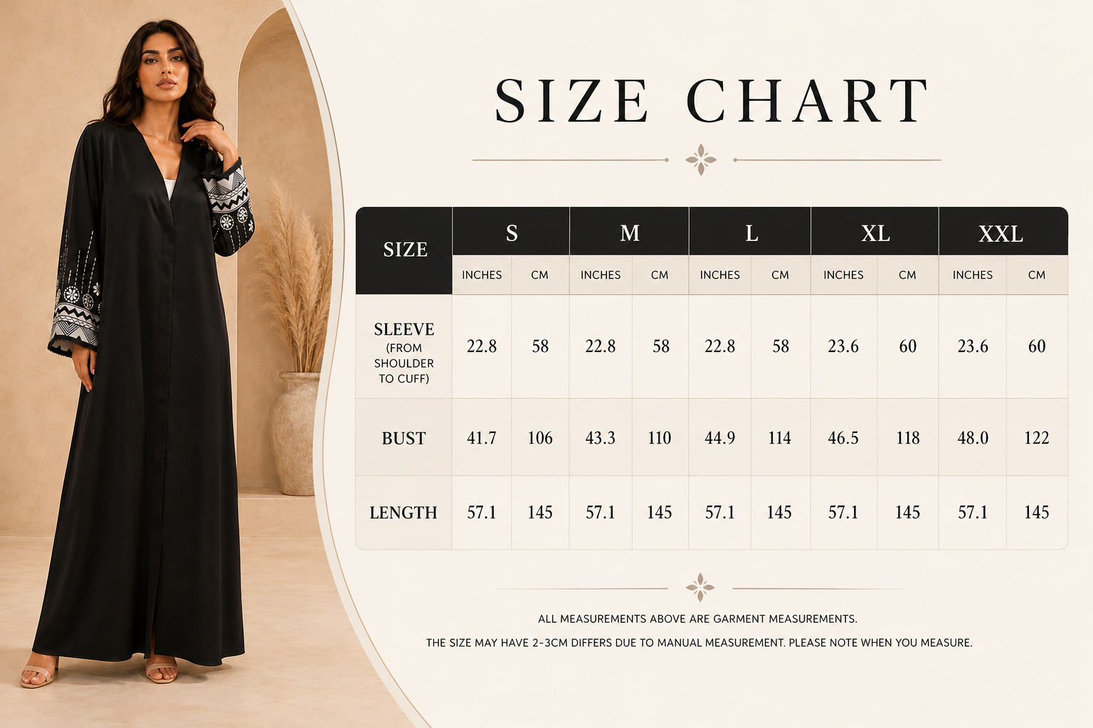 عباای مشکی مدرن با سرآستین های تزئین شده (6) Modern Black Abaya with Embellished Cuffs